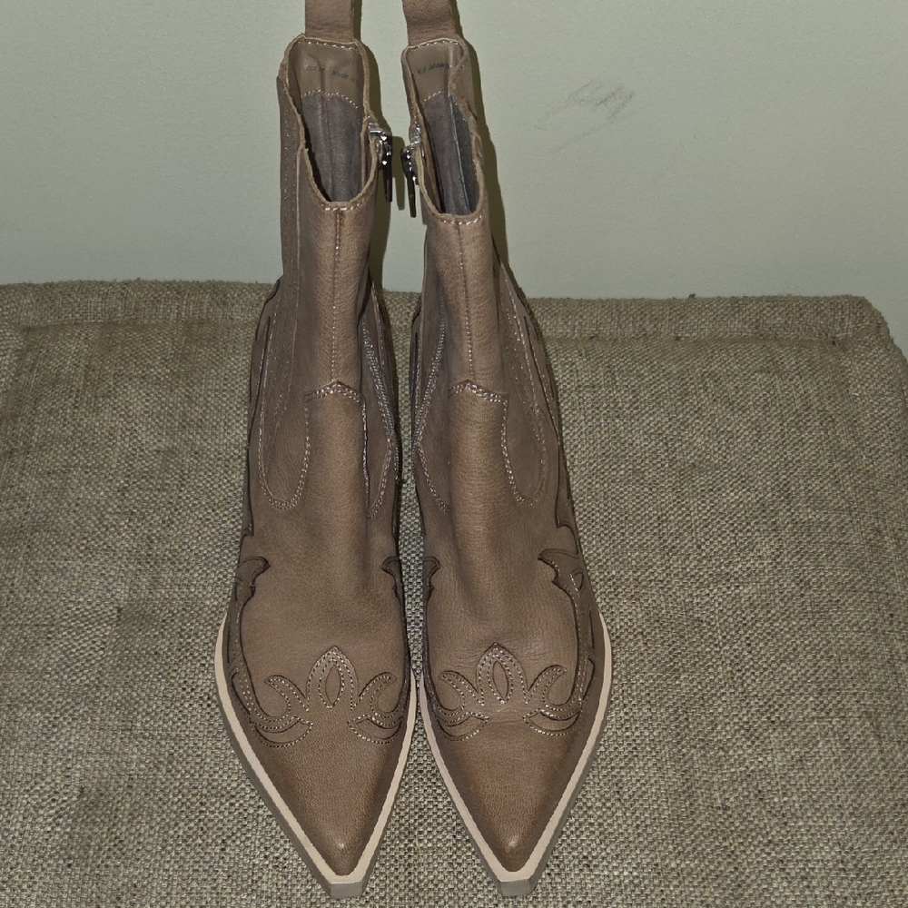 Dolce Vita Tan Embroidered Ankle Booties